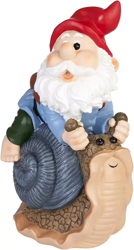 BRUBAKER Gartenzwerg mit Schnecke lustige Gartenfigur