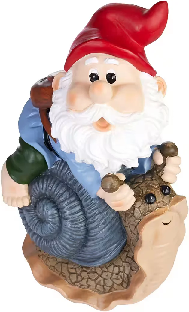 BRUBAKER Gartenzwerg mit Schnecke lustige Gartenfigur