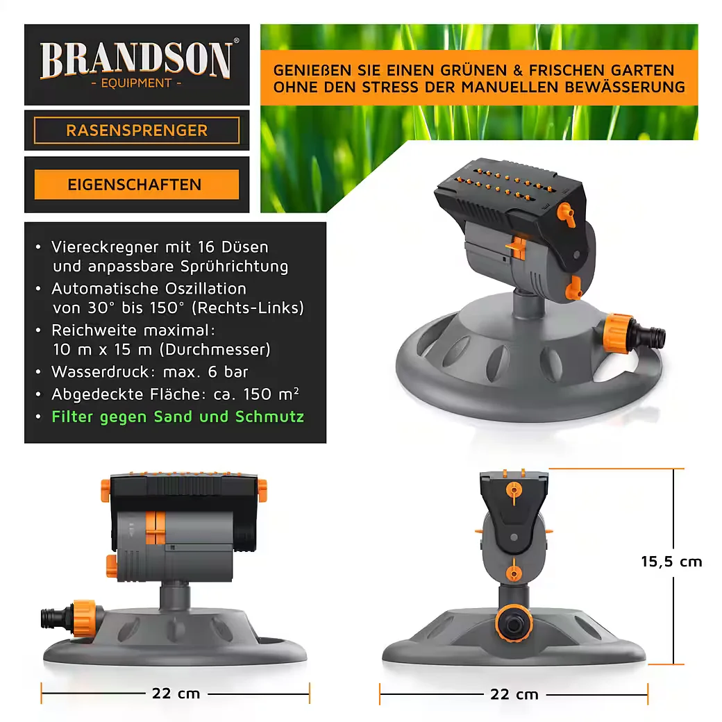 Brandson Oszillationsregner Rasensprenger Garten 150 m2