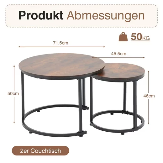 SUNSITT Couchtisch 2er Set MDF Stahlrahmen