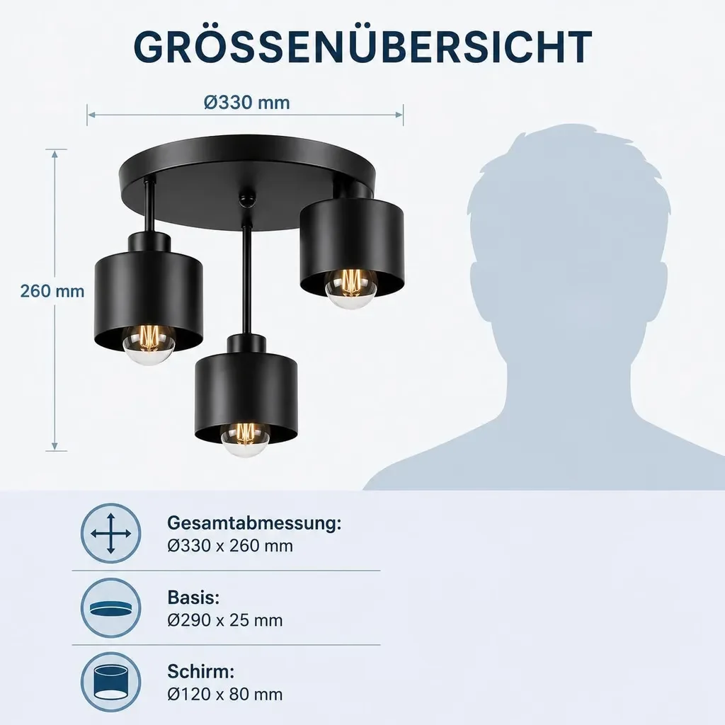 MasterLED Deckenleuchte 3-flammig Schwarz E27 Stahl