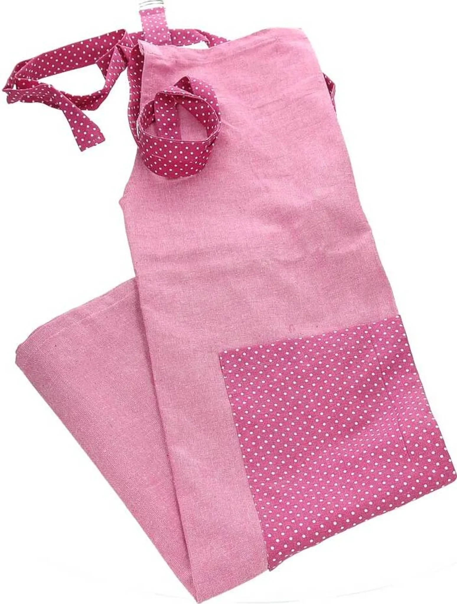 Küchenschürze aus Baumwolle – rosa mit weißen Punkten