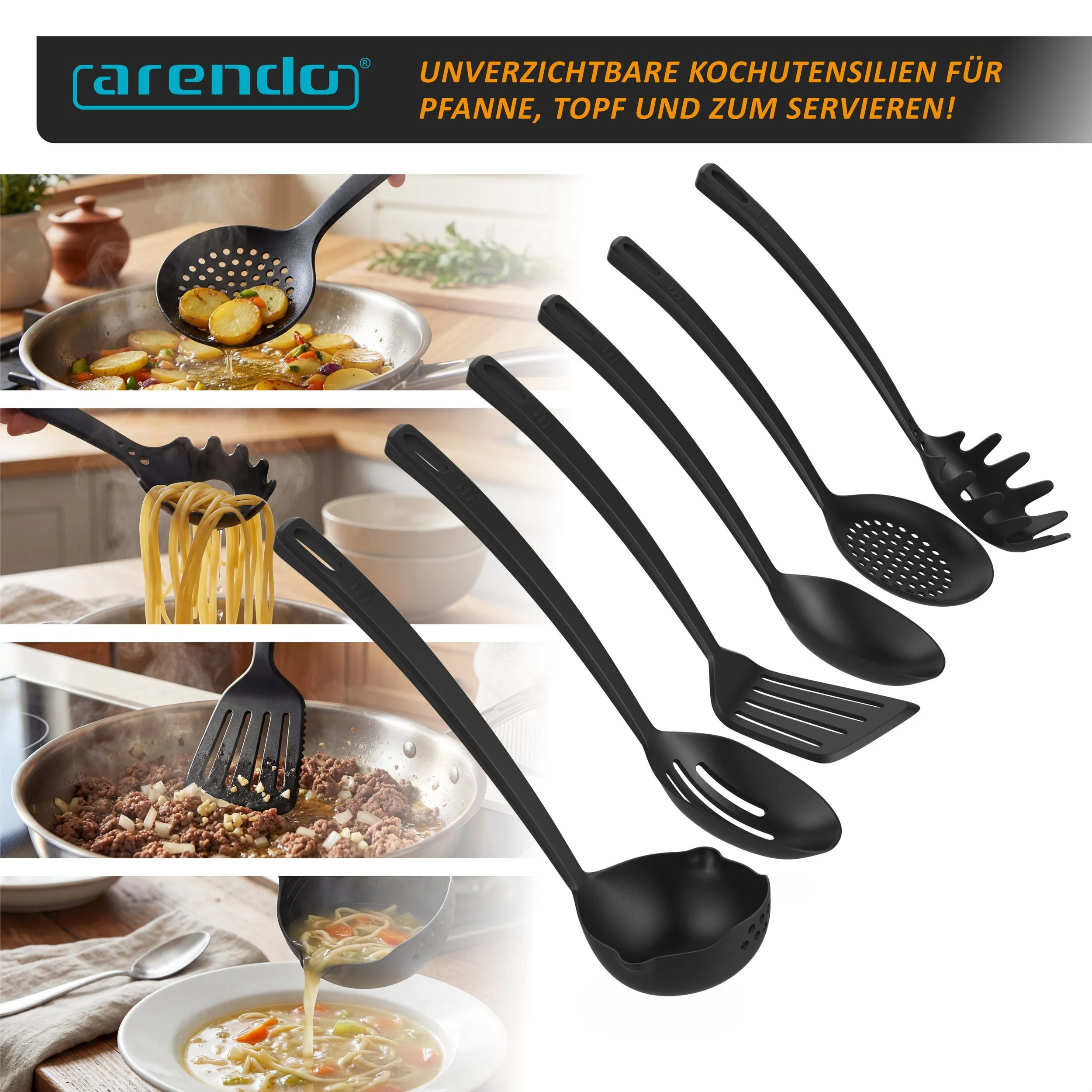 ARENDO Küchenhelfer 6er Set spülmaschinenfest kratzfrei