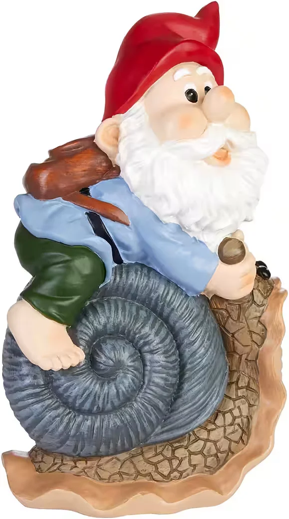 BRUBAKER Gartenzwerg mit Schnecke lustige Gartenfigur